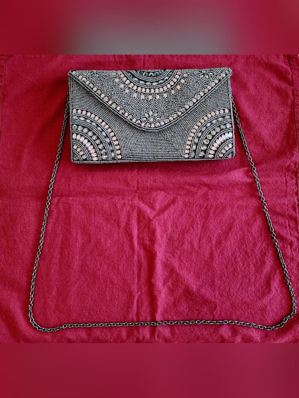 GLINT | Art Deco Inspired Embellished Envelope Crossbody Clutch | Black & Silver